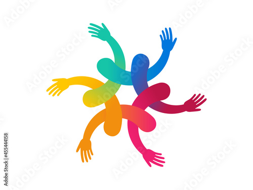 Inclusion and diversity culture equity logo. People hold hands with gender equality icon. Inclusion infographic. Disability rights. Culture team group. Social equity and gender equality logo. Vector