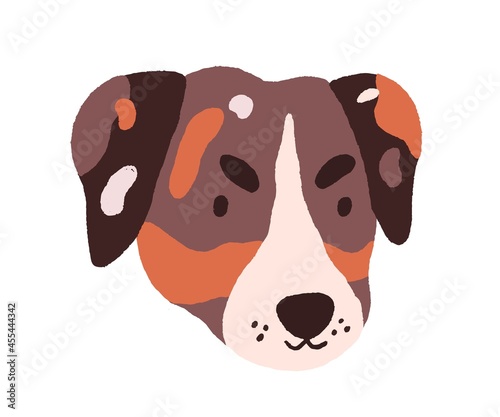 Cute dog's face. Puppy's head of Jack Russell terrier. Adorable doggy portrait. Amusing funny muzzle of canine animal. Lovely pup drawn in doodle style. Flat vector illustration isolated on white