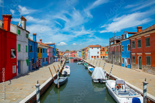 colorful houses at the island of Burano in lagoon of Venice, Italy