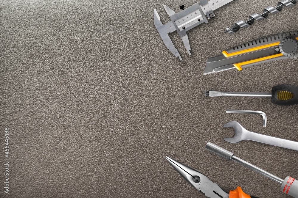 Fototapeta premium Working tools on a desk. Father's day celebration concept.