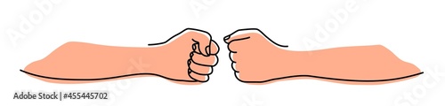Fist bumping banner hand drawn with single line