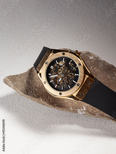 beautiful mens watches lie on the stone