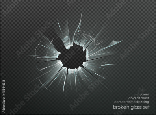 hole broken glass on transparent background