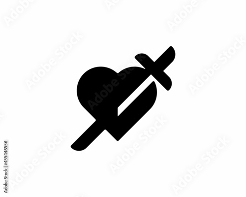 A sword pierced a heart icon logo design. Universal tattoo, app, protection vector icon sign logotype in white background.
