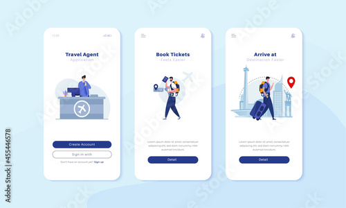Onboard mobile screen with travel agent illustration concept