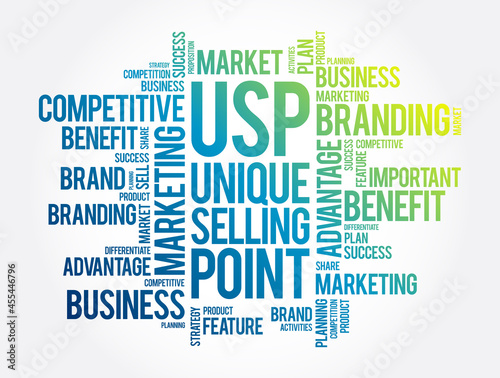 USP - Unique Selling Point word cloud, business concept background photo