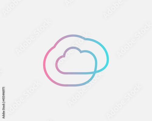 Thin line cloud loop vector icon logo design template. Minimalistic data, upload, storage vector sign symbol mark logotype.
