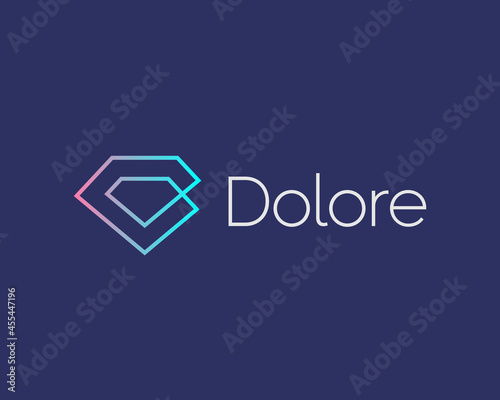 Thin line gem, diamond loop gradient vector icon logo design template. Minimalistic jewelry store, jewel, treasure vector sign symbol mark logotype.