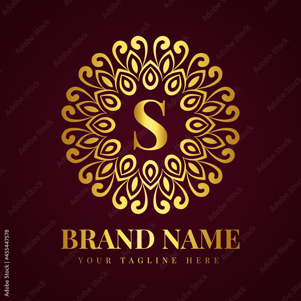 Gold color luxury letter s brand logo design template
