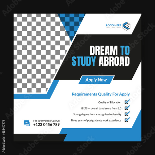 Dream to study in Abroad Social media post template, Higher Education  International Studies Flyer template