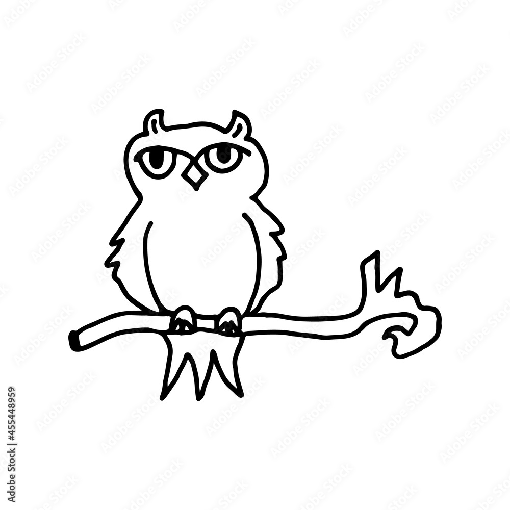 Owl on a branch on white background. Halloween. Hand drawn illustration. Doodle style.Безымянный-2 Owl on a branch on white background. Halloween. Hand drawn illustration. Doodle style.Безымянный-2