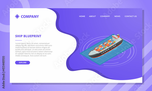 ship blueprint concept for website template or landing homepage with isometric style