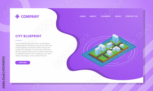 city blueprint concept for website template or landing homepage with isometric style