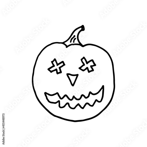 Pumpkin with face on white background. Halloween. Hand drawn illustration. Doodle style.Безымянный-2