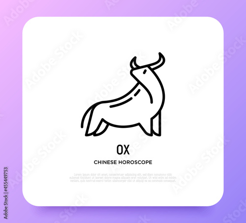 Cartoon ox thin line icon. Modern vector illustration for Chinese horoscope.