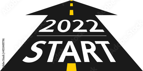 2022 start concept. New Year 2022 on the road in the form of an arrow in flat design. Vector illustration