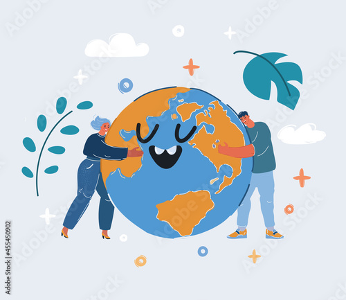 Vector illustration of man and woman hugging the earth