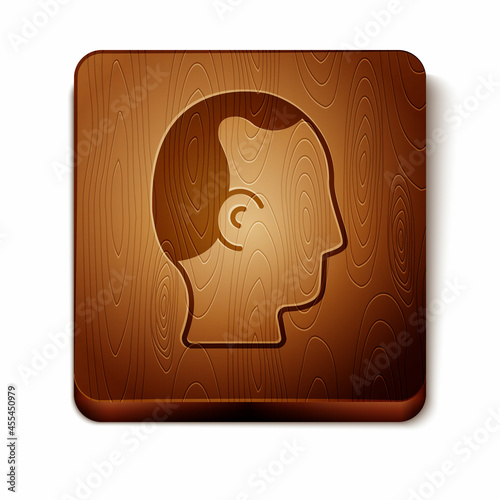 Brown Baldness icon isolated on white background. Alopecia. Wooden square button. Vector