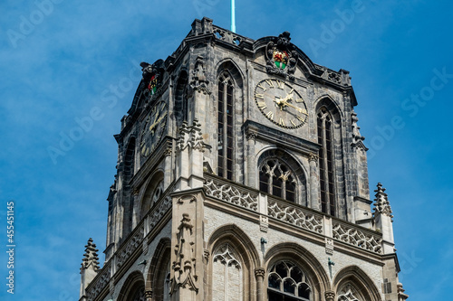 Detail of the church tower of the Grote- or Sint Laurenskerk with the coat of arms of Rotterdam, Zuid-Holland Province, The Netherlands photo