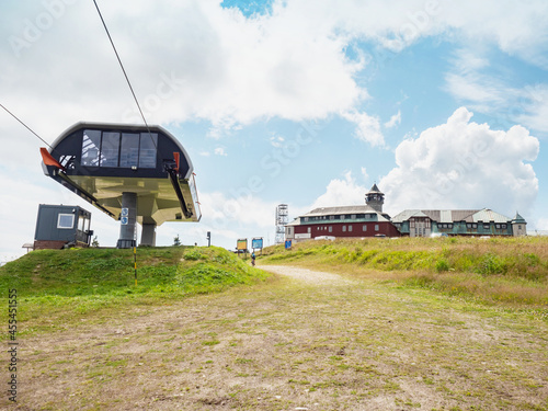 Chairlift cableway end on the Klinovec mountain top in summer photo