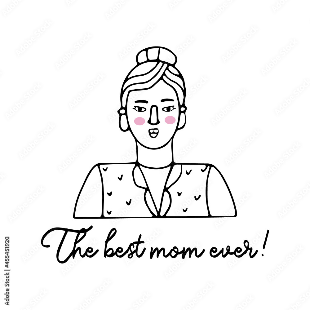 Vector portrait of a female character.Cartoon funny minimalistic man. Linear hand drawn face with emotion and mood. Friendly inscription. Postcard for social networks Vector portrait of a female character.Cartoon funny minimalistic man. Linear hand drawn face with emotion and mood. Friendly inscription. Postcard for social networks