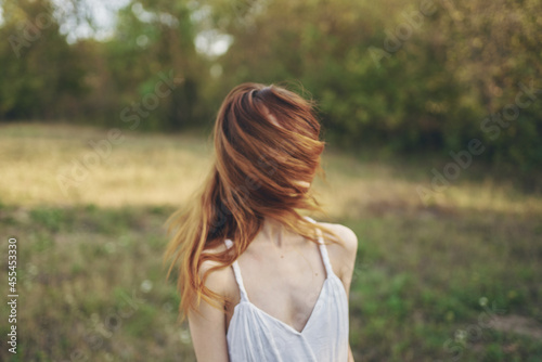 woman in white dress Walk in the field nature Lifestyle