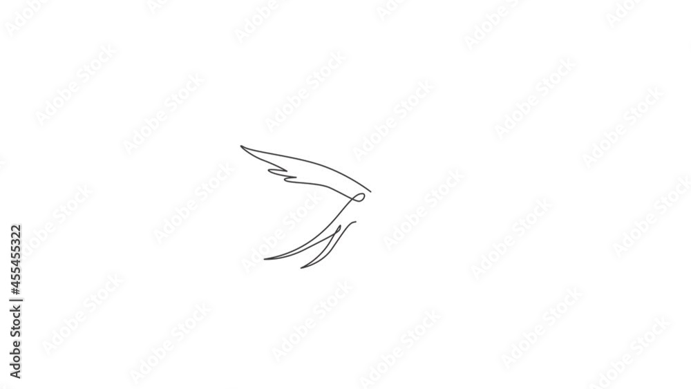 Animated self drawing of one continuous line draw luxury swallow for company logo identity. Cute bird mascot concept for organic food symbol. Full length single line animation illustration. Animated self drawing of one continuous line draw luxury swallow for company logo identity. Cute bird mascot concept for organic food symbol. Full length single line animation illustration.