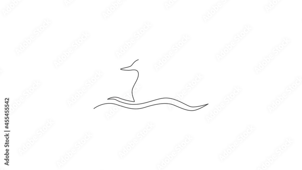 Animated self drawing of single continuous line draw adorable white duck for company business logo identity. Little cute swan mascot concept for public park. Full length one line animation. Animated self drawing of single continuous line draw adorable white duck for company business logo identity. Little cute swan mascot concept for public park. Full length one line animation.