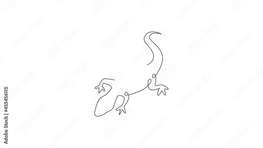 Animation of one single line drawing of adorable desert lizard reptile for company logo identity. Funny animal mascot concept for reptilian zoo. Continuous line self draw animated. Full length motion. Animation of one single line drawing of adorable desert lizard reptile for company logo identity. Funny animal mascot concept for reptilian zoo. Continuous line self draw animated. Full length motion.