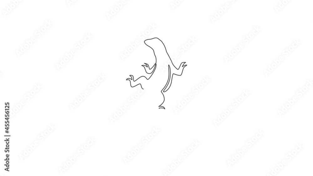 Animation of one line drawing of strong komodo dragon for company logo identity. Dangerous predator animal mascot concept for reptilian zoo. Continuous line self draw animated. Full length motion. Animation of one line drawing of strong komodo dragon for company logo identity. Dangerous predator animal mascot concept for reptilian zoo. Continuous line self draw animated. Full length motion.