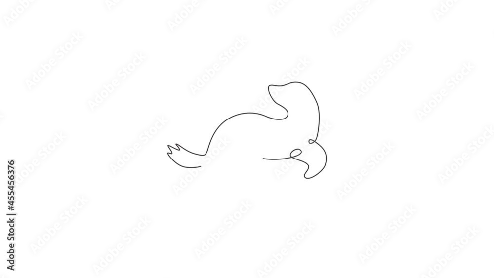 Animation of one line drawing of adorable sea lion for aquatic park logo identity. Cute creature mammal animal mascot concept for circus show. Continuous line self draw animated. Full length motion. Animation of one line drawing of adorable sea lion for aquatic park logo identity. Cute creature mammal animal mascot concept for circus show. Continuous line self draw animated. Full length motion.