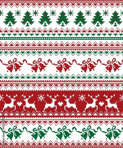 Nordic seamless knit Christmas red and green pattern for sweater. vector