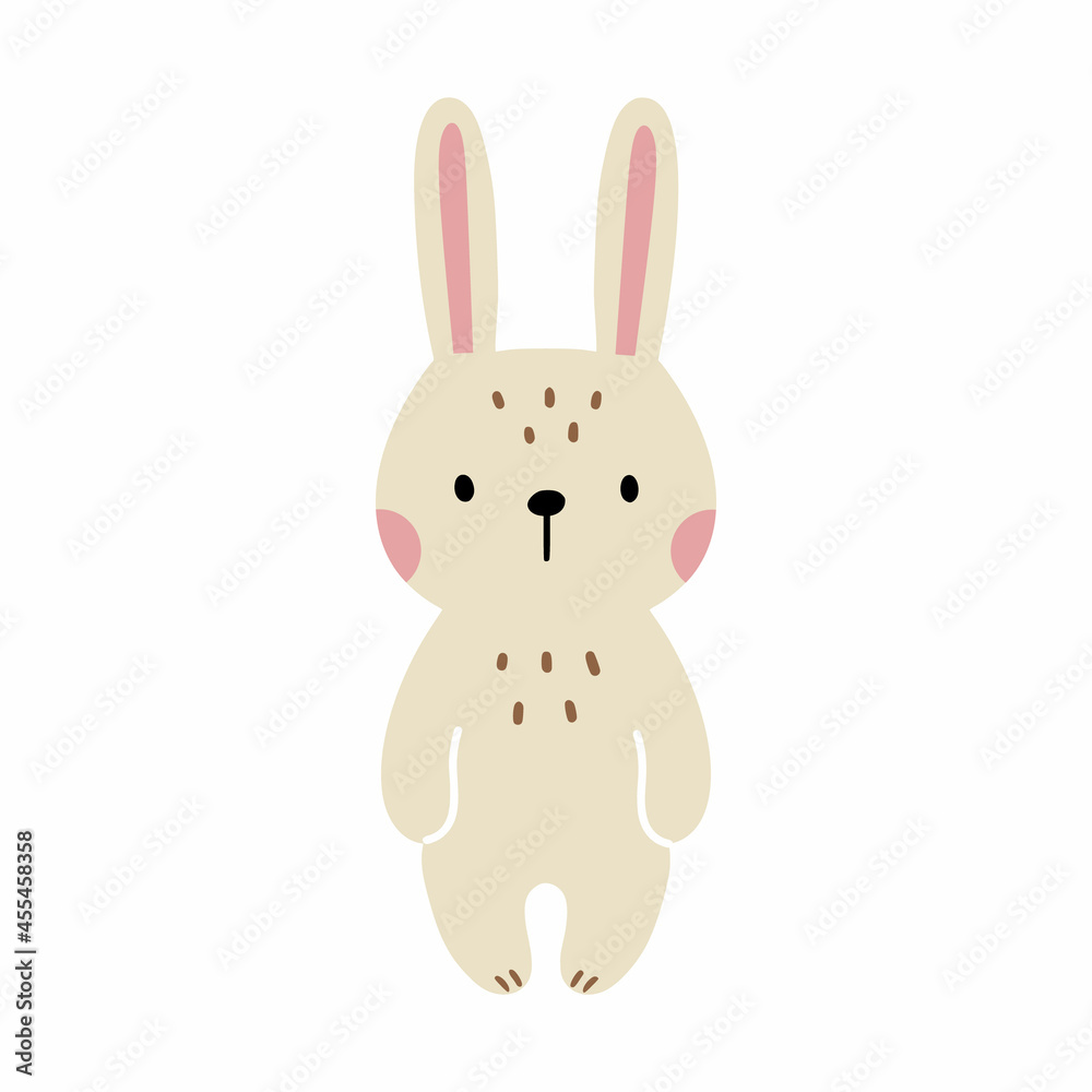 Obraz premium Cute rabbit in doodle style. Drawing of hare for children poster. Easter bunny.