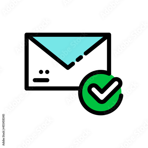 Approved massage color line icon. Verification letter concept.