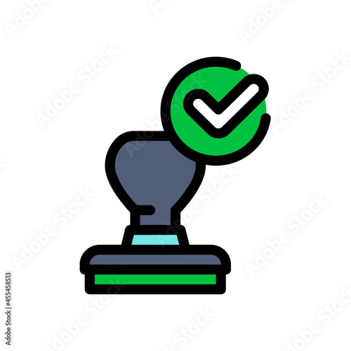 Approved stamp color line icon. Successful check concept.