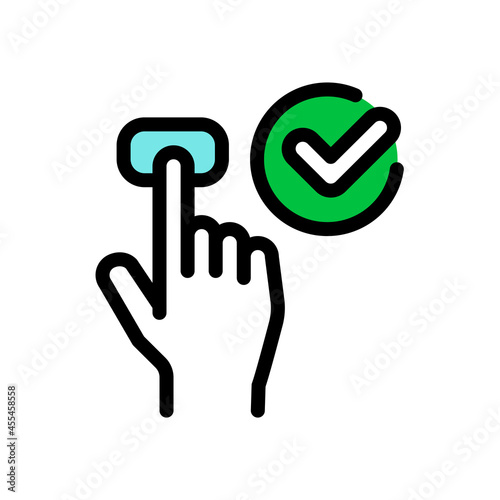 Approved color line icon. Turn on notification concept.
