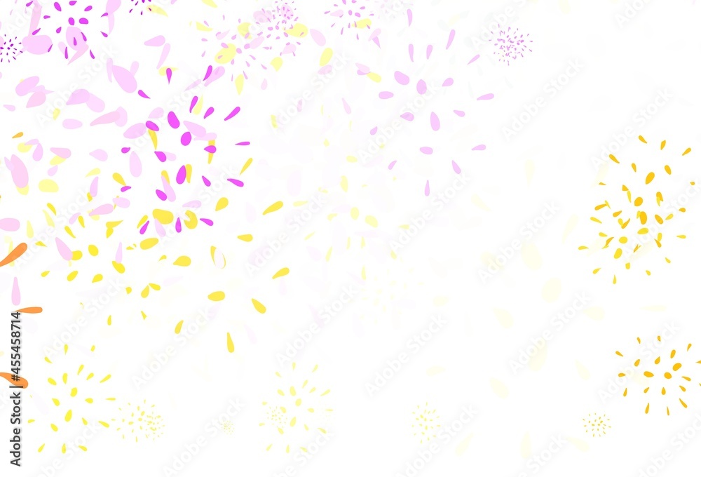 Light Pink, Yellow vector doodle layout with leaves.