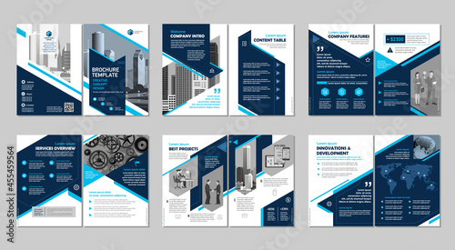 Brochure creative design. Multipurpose template, include cover, back and inside pages. Trendy minimalist flat geometric design. Vertical a4 format.