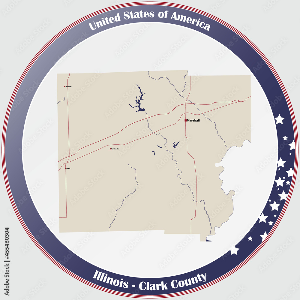 Fototapeta premium Large and detailed map of Clark county in Illinois, USA.