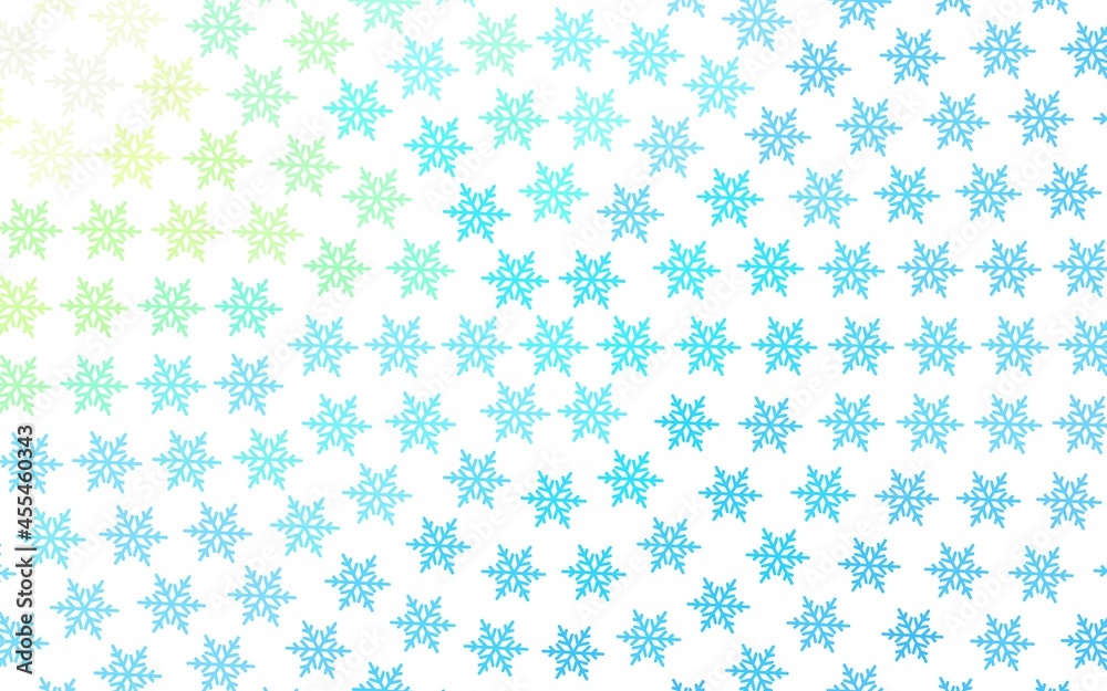 Light Blue, Green vector pattern with christmas snowflakes, stars.