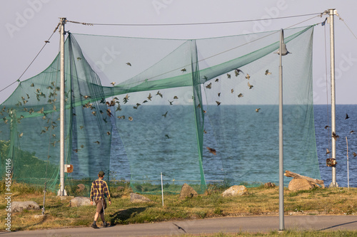 Canvas Print Large bird trap at the ornithological station in Lithuania located at cape Vente near Curonian lagoon