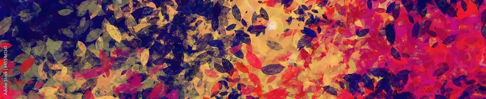 Abstract painting art with red, yellow, and blue leaf paint brush for presentation, website background, banner labor day, wall decoration, or t-shirt design