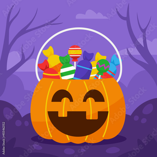 Halloween Pumpkin Bucket Full Of Candy