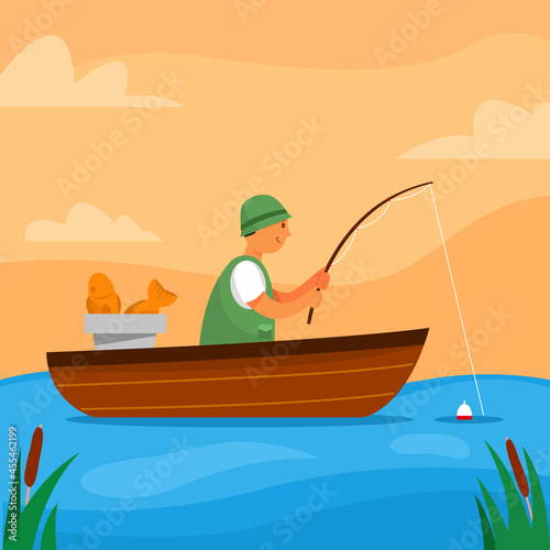 Fishing At The Boat In The Middle Lake