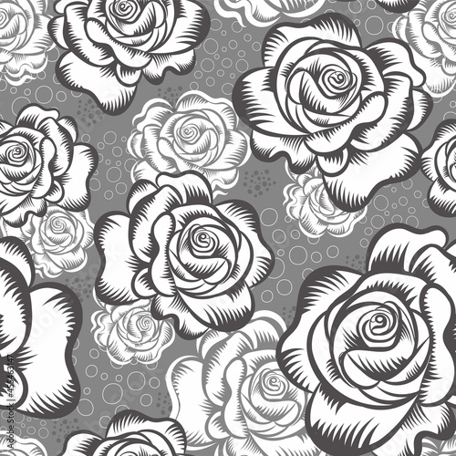 Fototapeta Naklejka Na Ścianę i Meble -  Black and white luxury seamless pattern with roses. Vector ornament pattern. Paisley elements. Great for fabric, invitation, wallpaper, decoration, packaging or any desired idea.