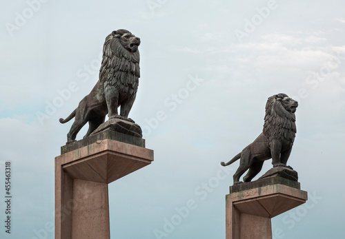 Lion sculpture in bridge in Zaragoza, Spain photo