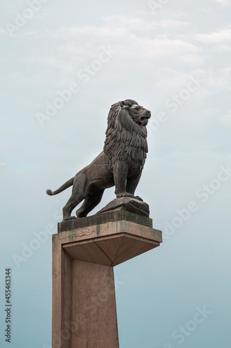 Lion sculpture in bridge in Zaragoza, Spain photo
