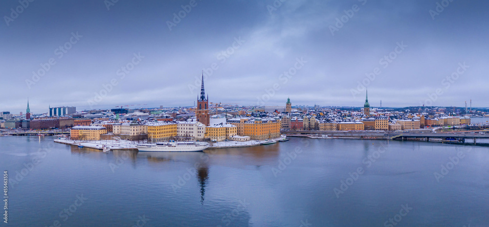 Fototapeta premium Stockholm aerial view in snow