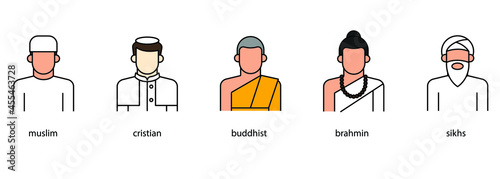 Set of religions people thin icon isolated on white background. sign and symbol.
