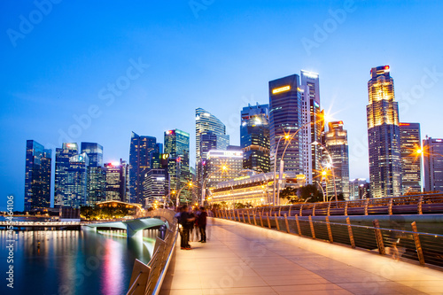 SSINGAPORE, SINGAPORE - MARCH 2019: Vibrant Singapore skyline at night